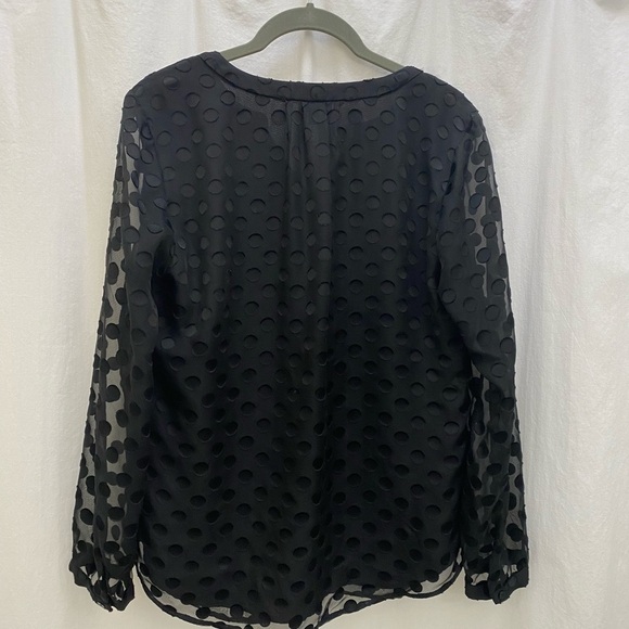 Talbots MP lined black polka dot long sleeve sheer lined blouse. - Picture 7 of 7